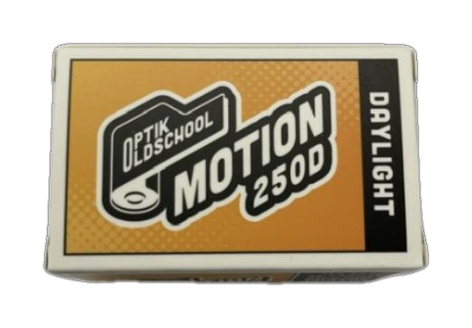 Optik Oldschool Motion 250D film packaging